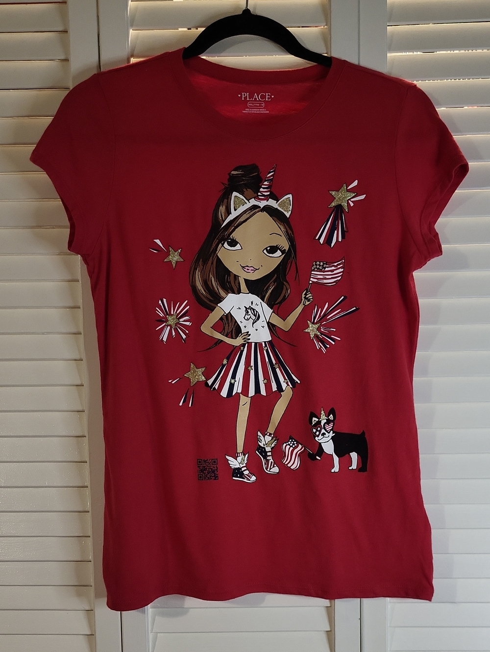 Place Red Graphic Unicorn Girl & Dog Tee